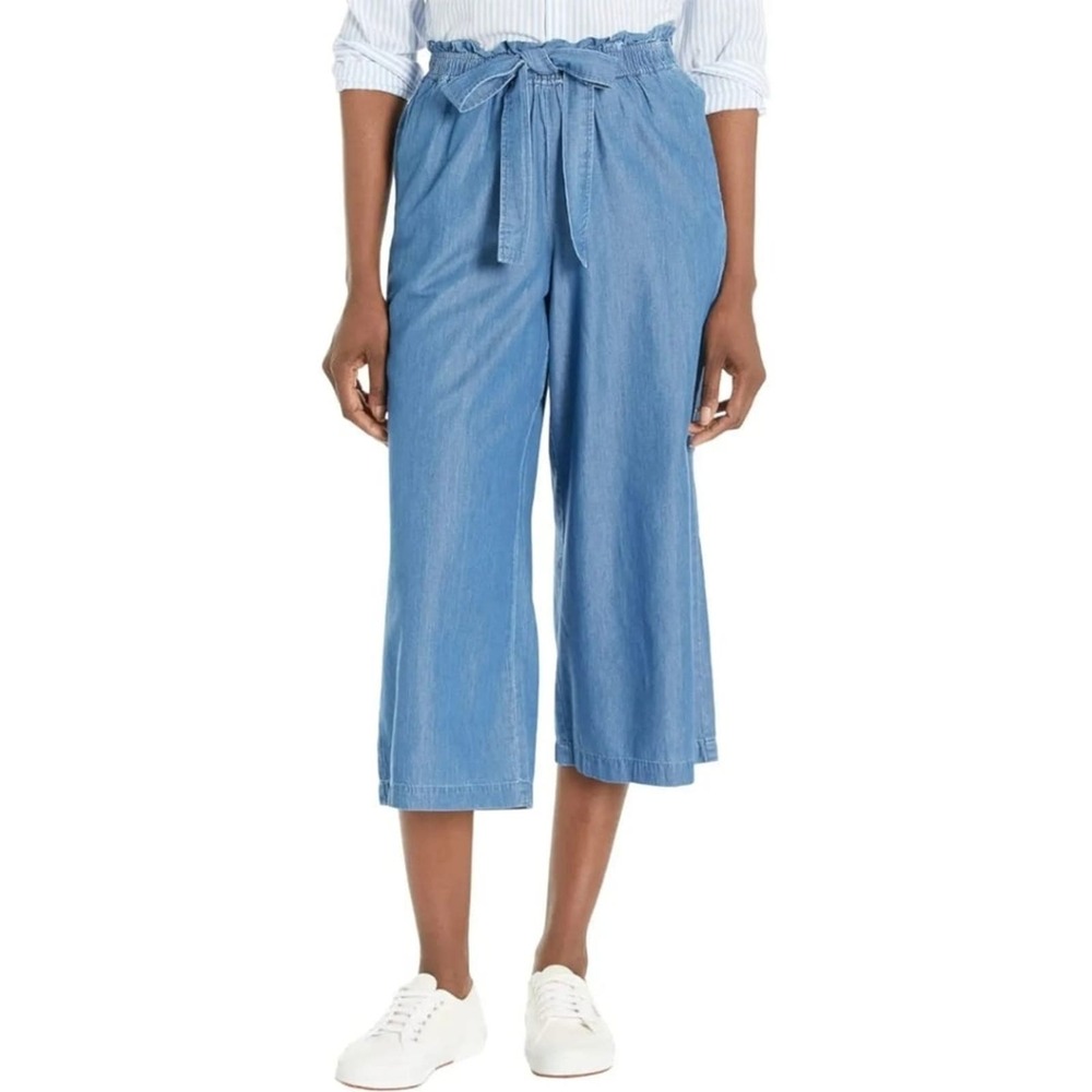 Michael Michael Kors Women's Tie Front Wide Leg Pants Light Cadet Wash Sz L NWT